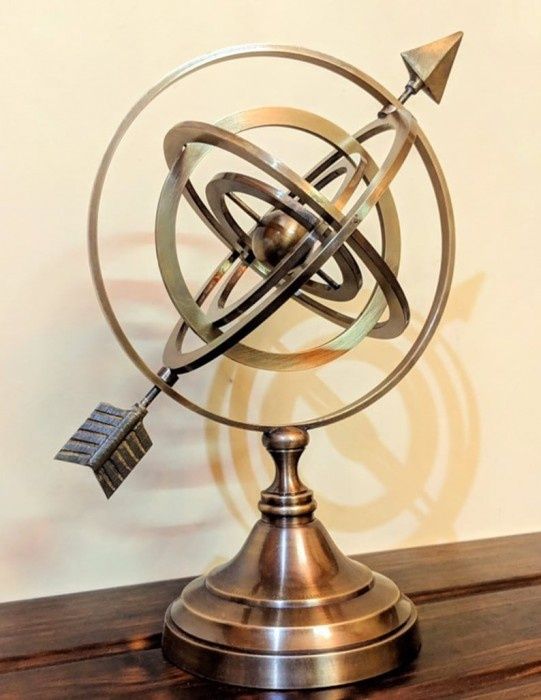 Astrolab piesa pentru decor confecționata din alama solida ,h 35 cm