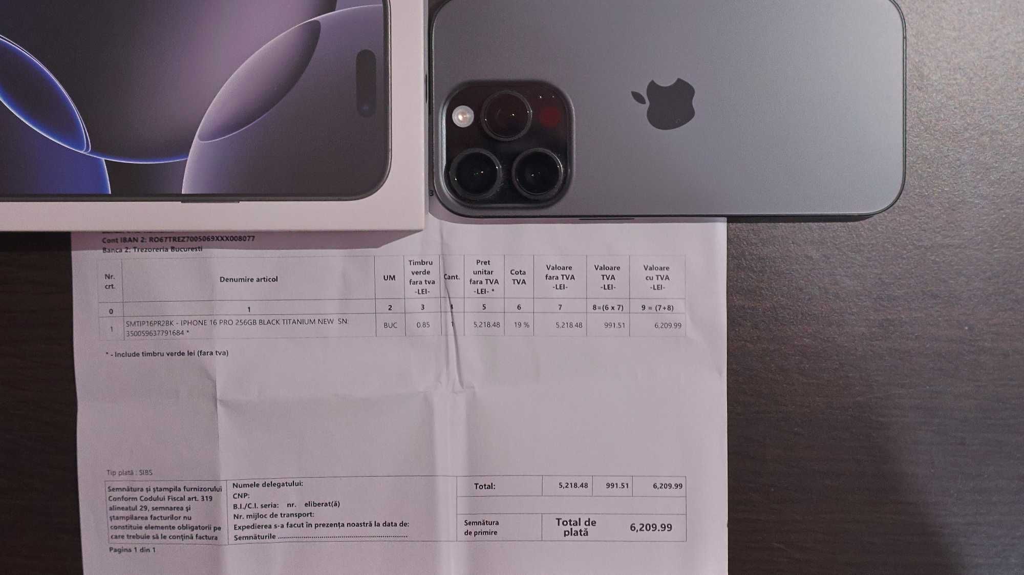 Vand iPhone 16 pro de 256GB, impecabil, achizitionat in luna februarie