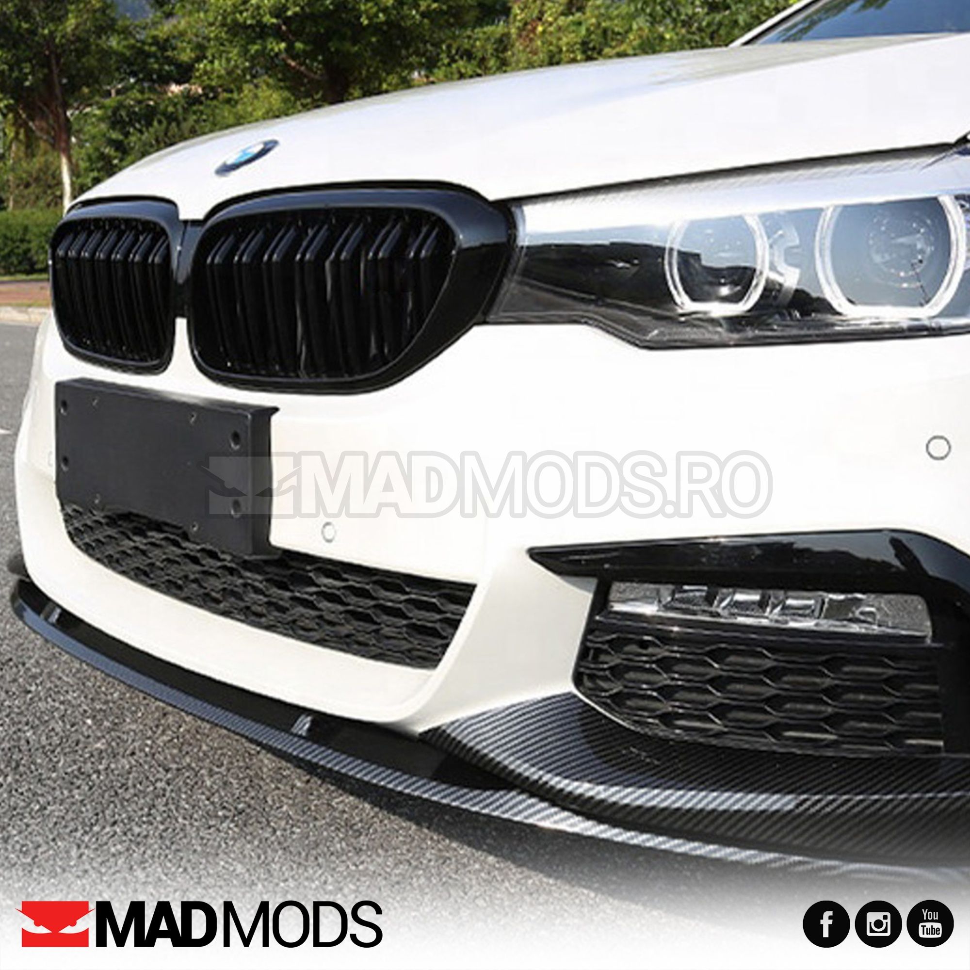 Set grile duble M BMW Seria 5 G30 G31 G38 M5 F90 2017-2020, Negru luci