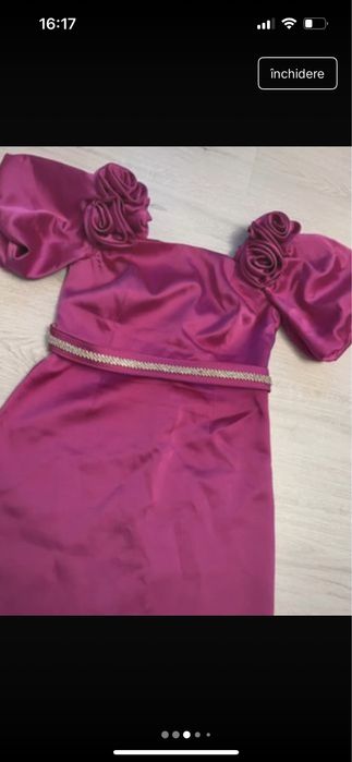 Rochie Fofy roz fucsia cu trandafiri si strasuri