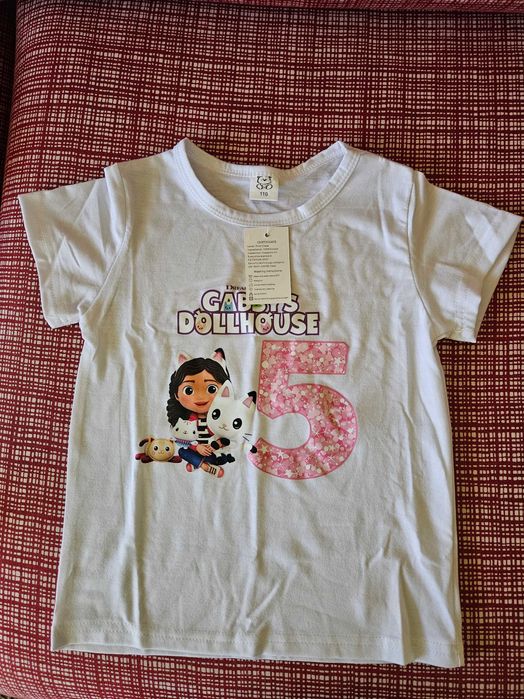 Tricou Gabby 5 ani aniversar fetite, zi nastere cifra 5, 116 cm