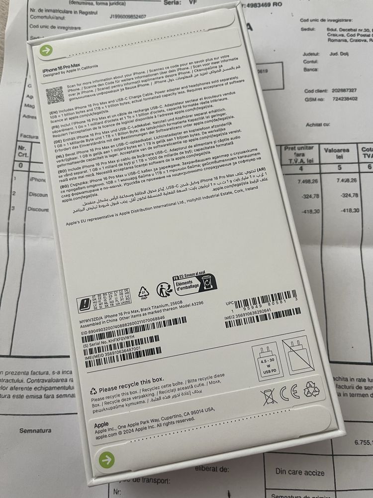iPhone 16 Pro Max 256GB Black Sigilat Necodat Factura Garantie Nou