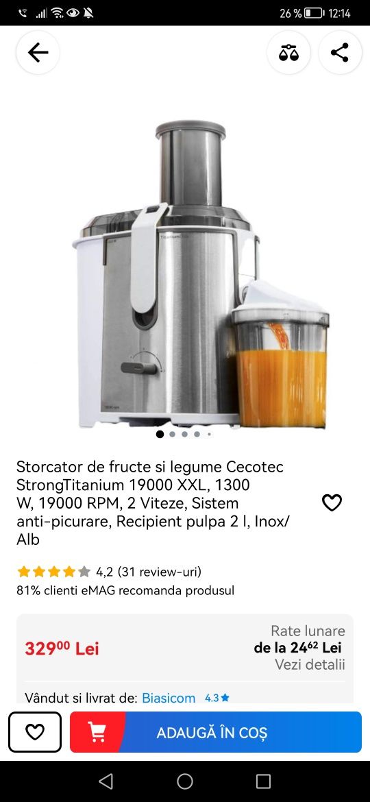 storcător de fructe şi legume cecotec