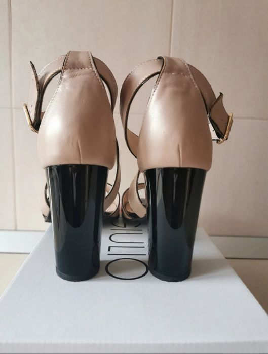 Sandale GIULIO crem /bej/ nude + negru piele naturala