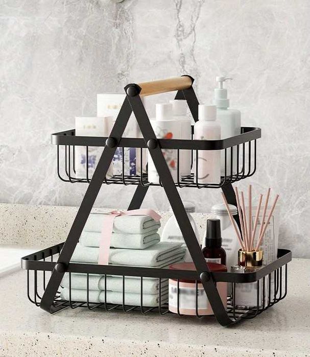 Декоративна кошница за плодове, изработена от метал, на два етажа