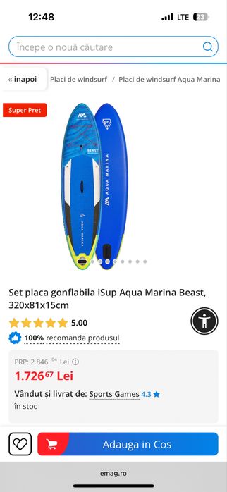 Placă SUP Aqua Marina Beast + 2 veste Helly Hansen – 1450 RON