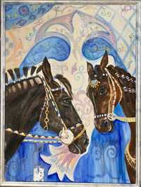 Картина маслом с лошадями