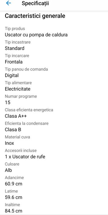 Uscator de rufe Heinner HHPD-V804A++, 8 kg, 15 Pro