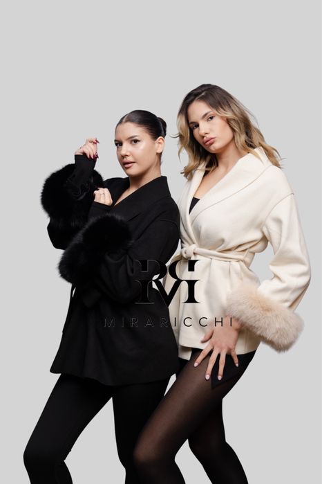 Palton Negru Casmir cu blana Naturala