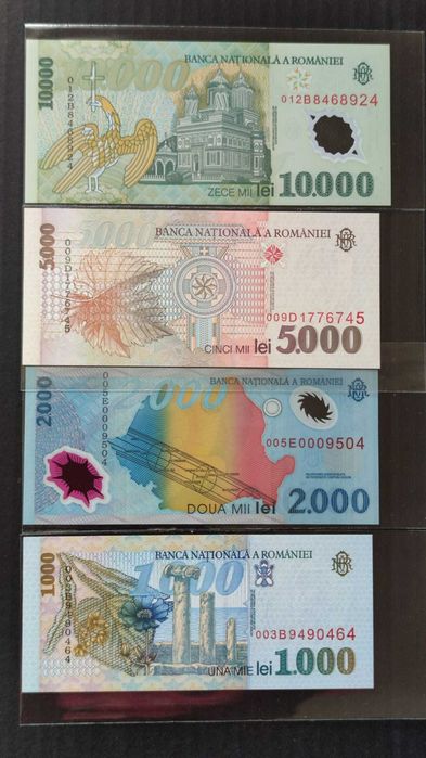Colectie bancnote romanesti UNC; 1.000; 2.000; 5.000; 10.000 Lei
