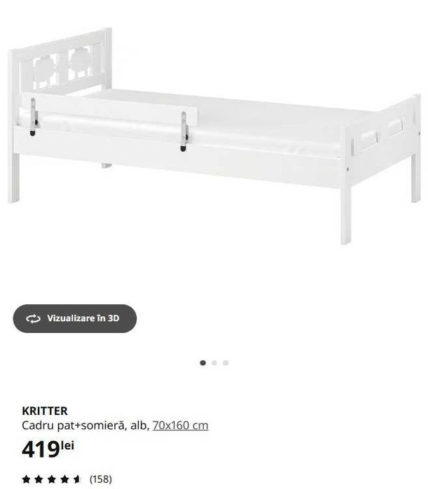 Pat copil + somieră + saltea spumă, alb, 70x160 cm