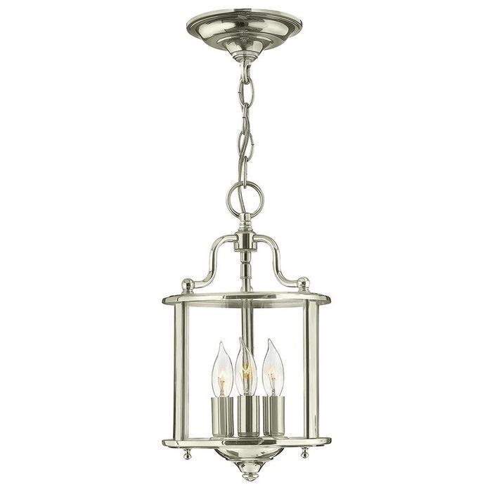 Lustra pandativ cu 3 lumini, metal/sticla, argintiu, 30,5 x 20, 3 cm