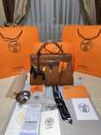 Geanta dama hermes kelly 32cm maro cu accesorii argintii