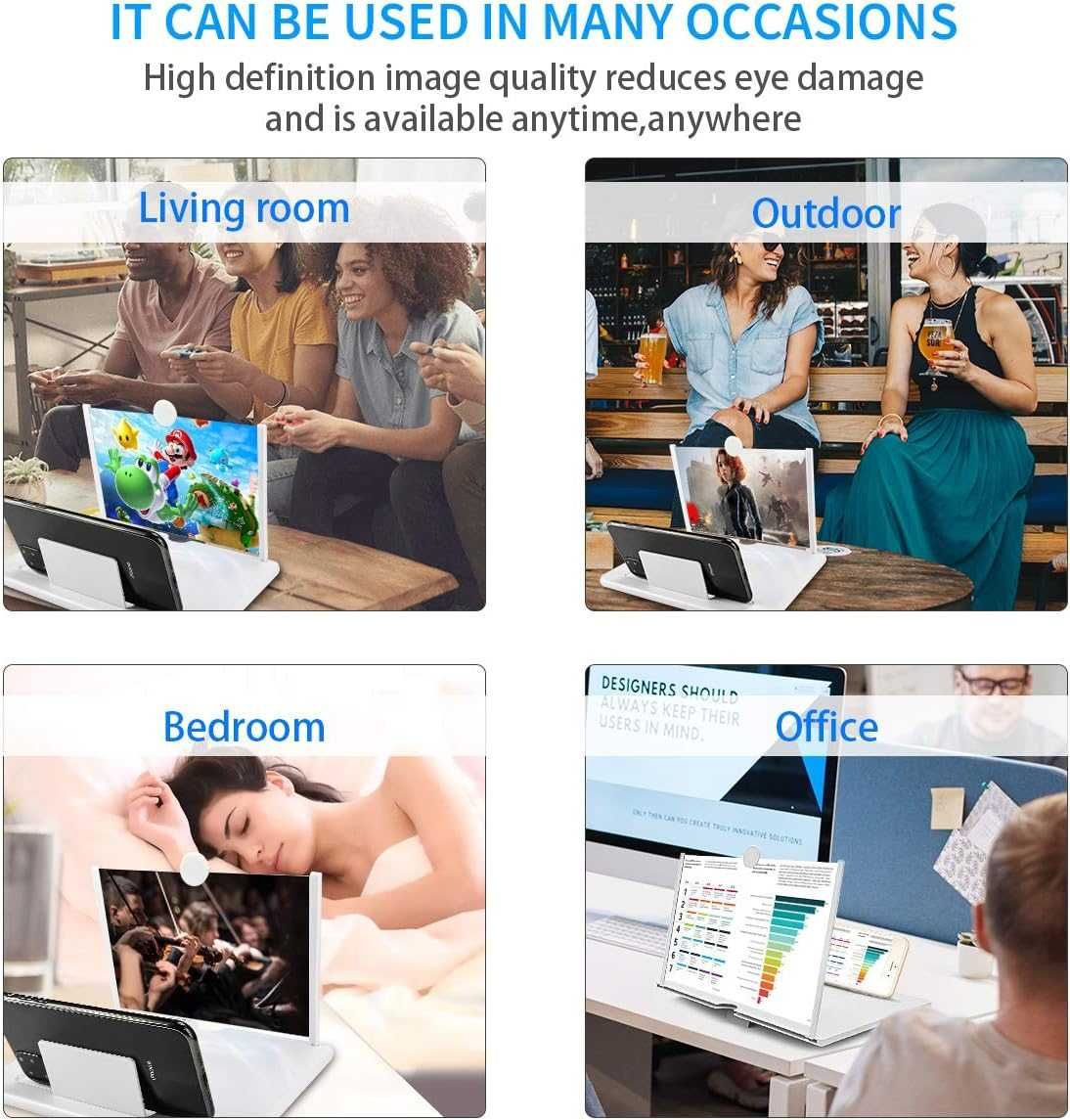 НОВО! 10" HD Лупа за екран на телефон, увеличител 2-4X