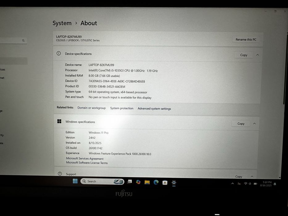 NOU Laptop Fujitsu Lifebook A3510 i5 Gen 10, 8GB DDR4, Nou