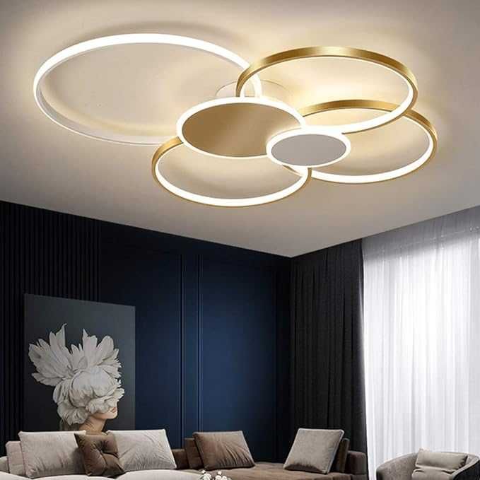 Намален! Лед led полилей с 6 кръга бял, златен, димируем дистанционно