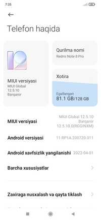 Redmi node 8 pro 128 GB sotiladi