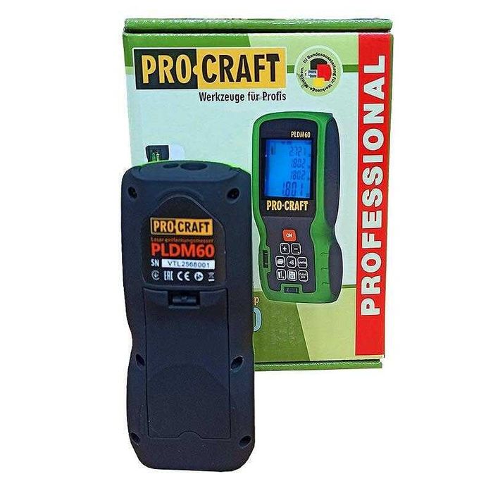 Лазерна ролетка 60м, PROCRAFT PLDM60, ±1mm, 7 функции + калъф за колан