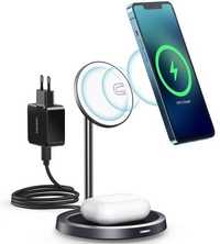 Безжично Зарядно 2в1 за iPhone CHOETECH Wireless Charging Stand 15W
