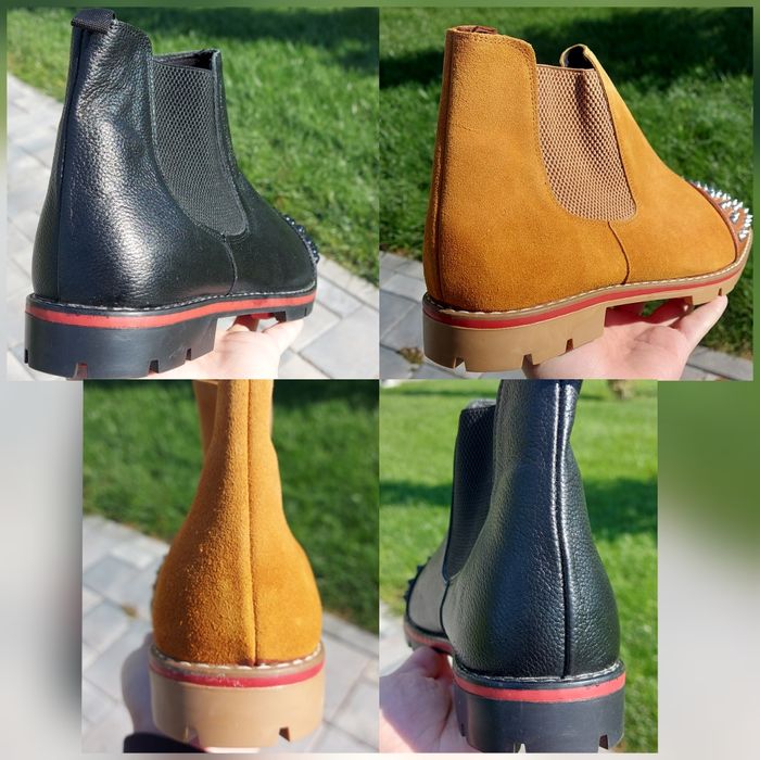 Ghete chelsea din piele cu tinte Louboutin pe 2 nuante