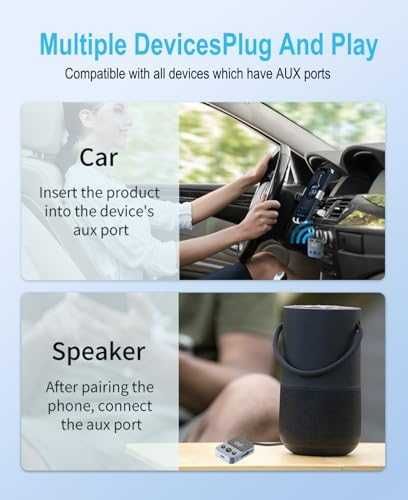2 в 1 Bluetooth Адаптер с Микрофон за AUX, ТВ, Слушалки, кола, музика