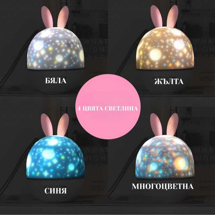 Очарователна детска нощна лампа и проектор 2 в 1