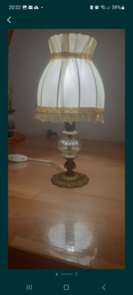 Lampa veioza vintage colectie bronz masiv sticla Belgia 1940