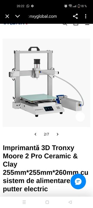 Imprimantă 3D Tronxy Moore 2 Pro Ceramic & Clay 255mm*255mm*260mm cu s