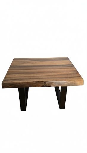 Măsuță de Cafea Rustică din Nuc Brut, Blat Live Edge 4 cm,