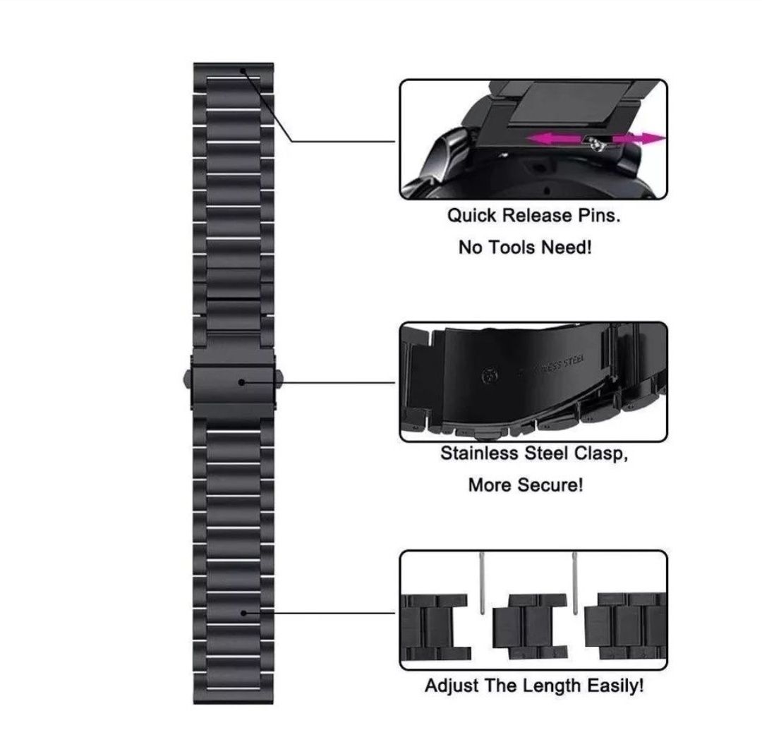 Метална Стоманена Верижка за Huawei Watch GT4 GT3 GT2 Samsung Xiaomi