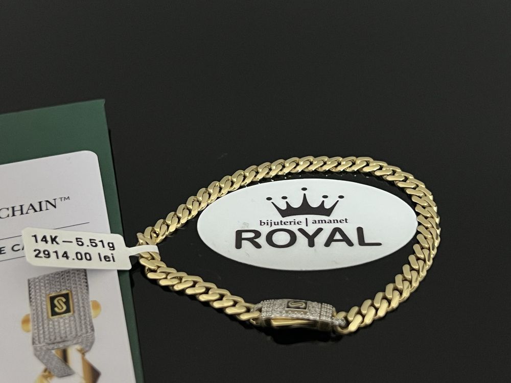 Bijuteria Royal CB : Bratara aur nou 14k unisex Monaco stil Cuban 5,51