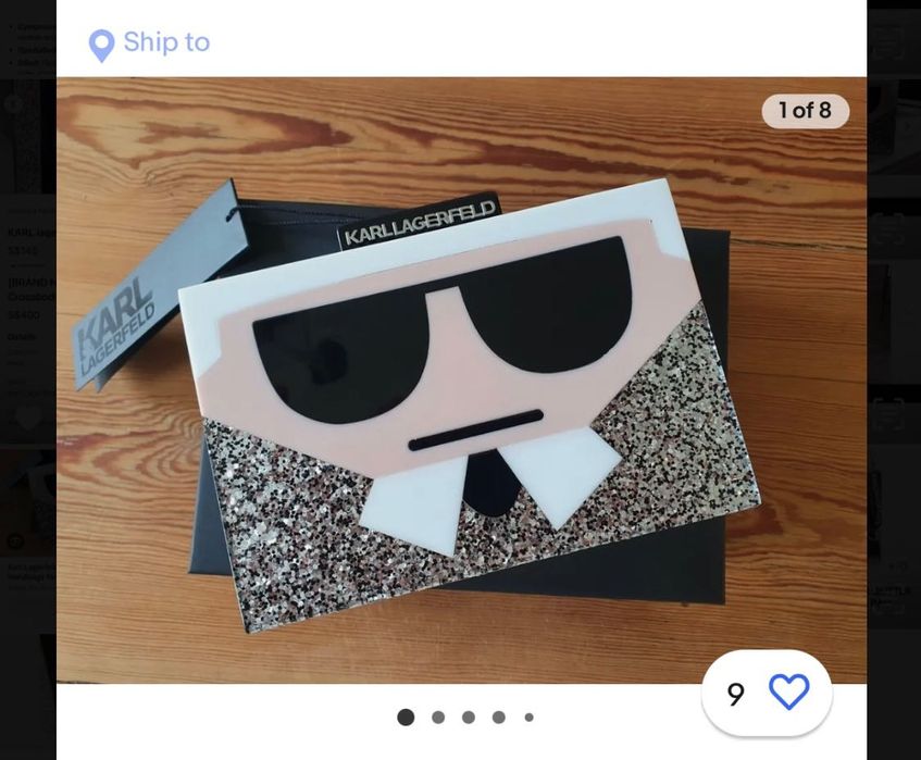 KARL LAGERFELD Сребриста Маркова Парти чантичка  УНИКАЛНОСТ СТИЛ КЛАСА