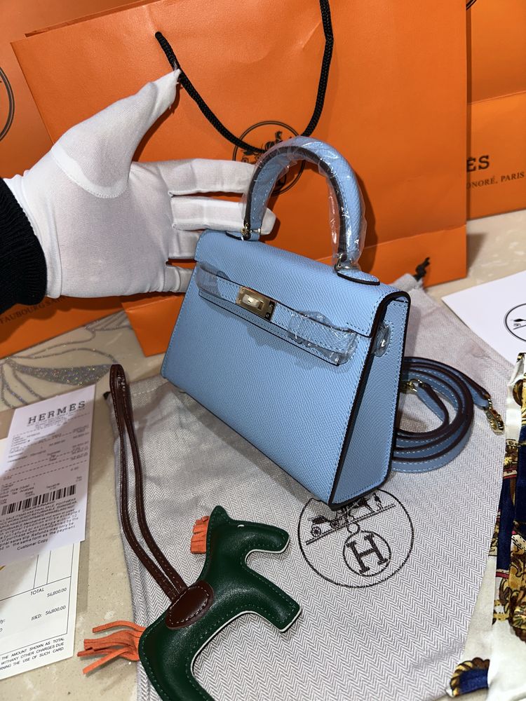 Geanta Hermes Kelly 19cm Blue/Piele naturala 100%/Punga/Cutie Hermes