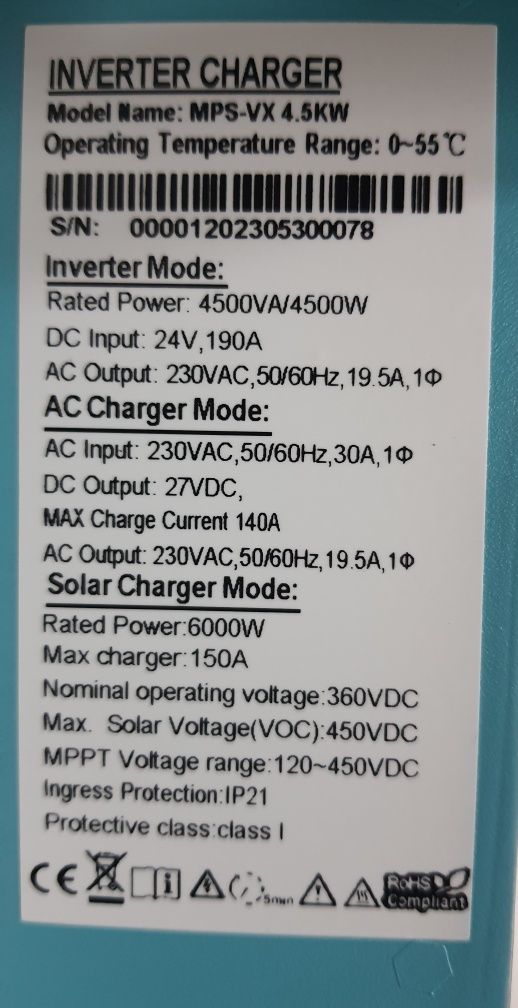 Invertor Hibrid Offgrid Seasolar VX 4.5kw, wi fi