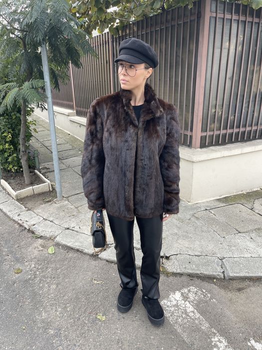 Haina scurta de vizon maro ciocolata