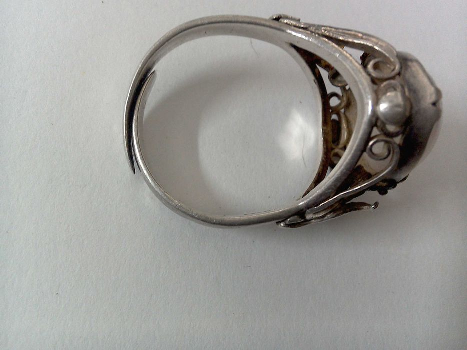 Inel vechi argint 925 marcat, mărime reglabilă, piatra Lunii, 18x14 mm