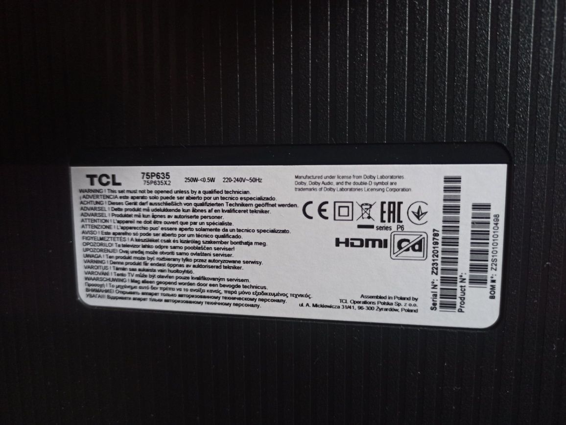 DEZMEMBREZ Televizor TCL LED 75P635, 189 cm, Smart Google TV, 4K Ultra