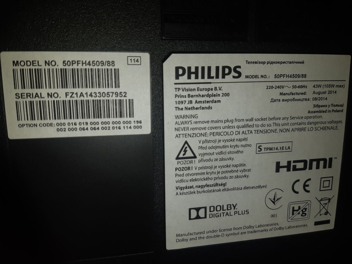 LED Philips 50PFH4509/88 ecran spart