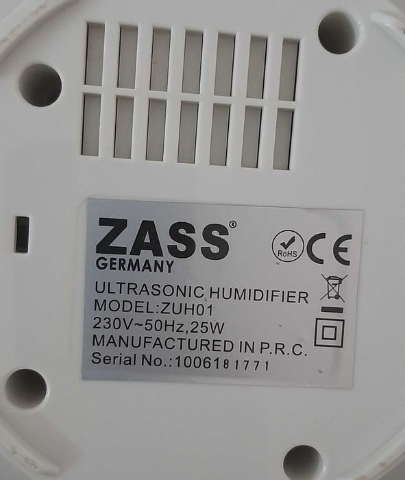 Umidificator cu ultrasunete Zass ZUH 01, 25W, alb