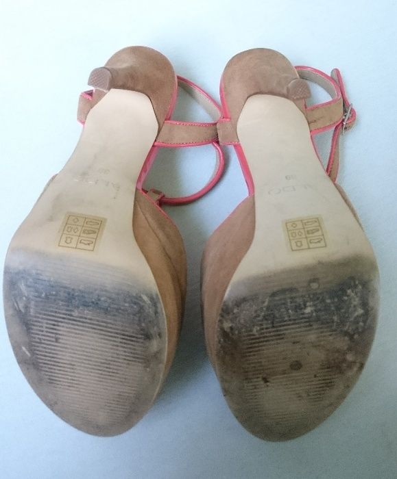 Pantofi de vara, sandale piele velur cu platforma + toc cui Aldo, M 39