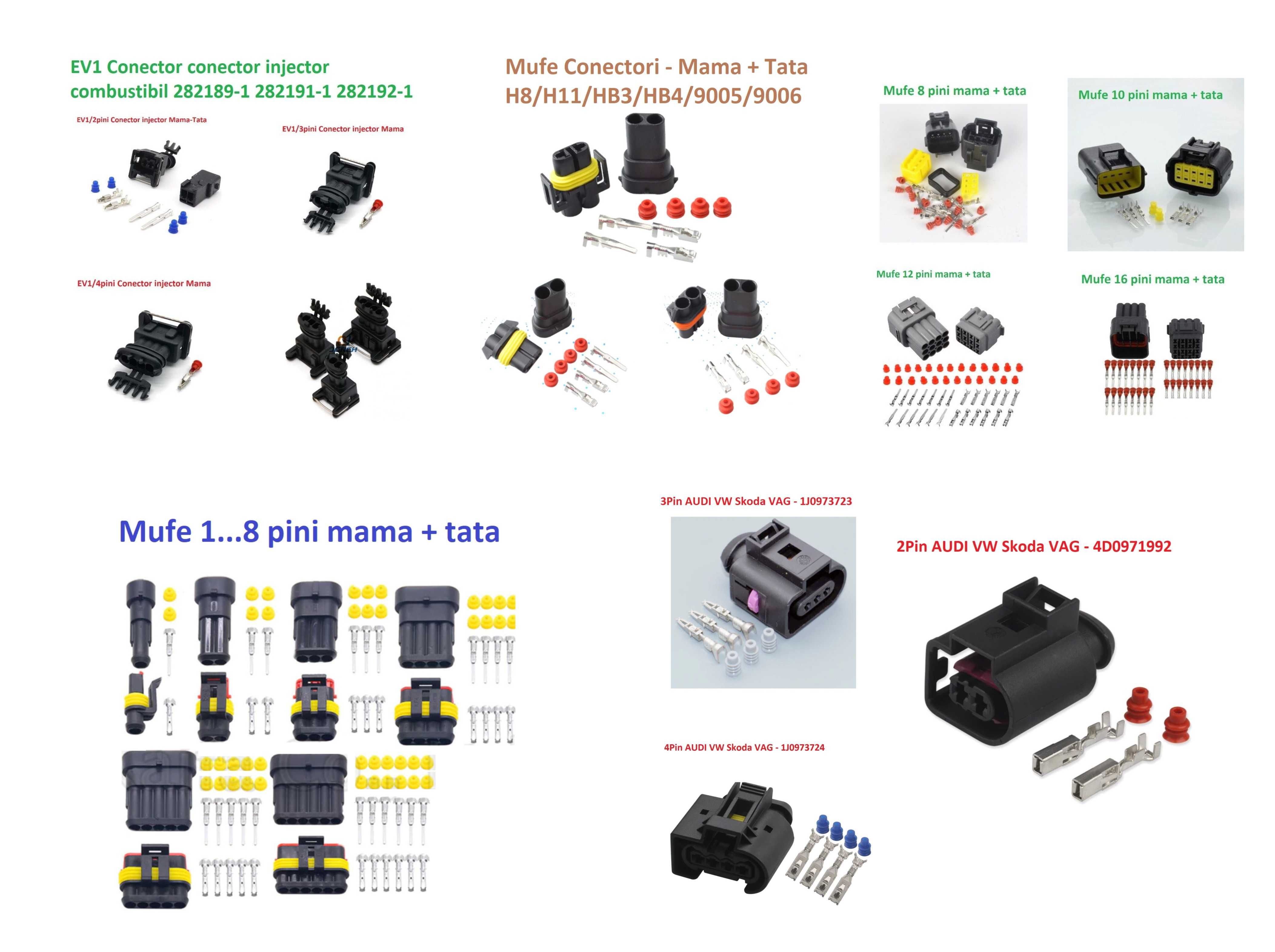 Mufe Auto Conectori pentru Injectoare-Senzorii- HB4-HB3-H8-H11-EV1