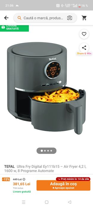 Airfryer tefal folosit de 3 ori. Aproape nou,