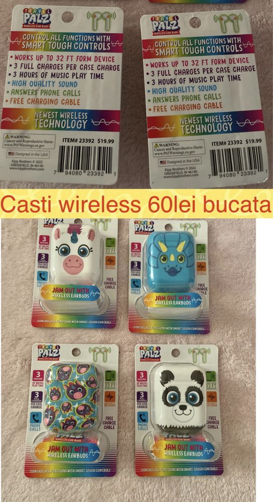 Casti Wireless copii,portofel chei,breloc pluș,club disco leduri