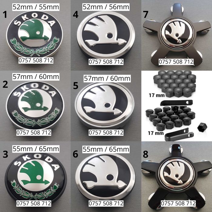 Capace jante aliaj Skoda embleme roti 55mm 56mm 60mm 65mm 68mm