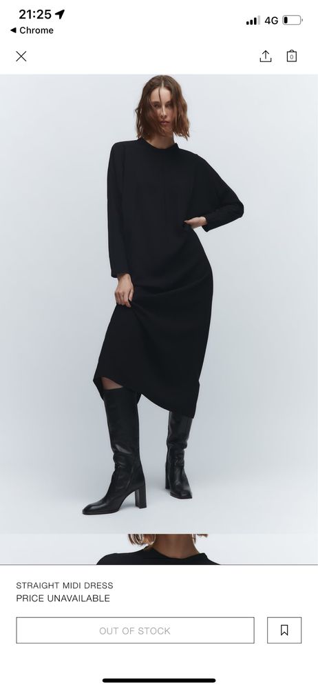 ZARA Rochie lunga asimetrica, neagra masura S