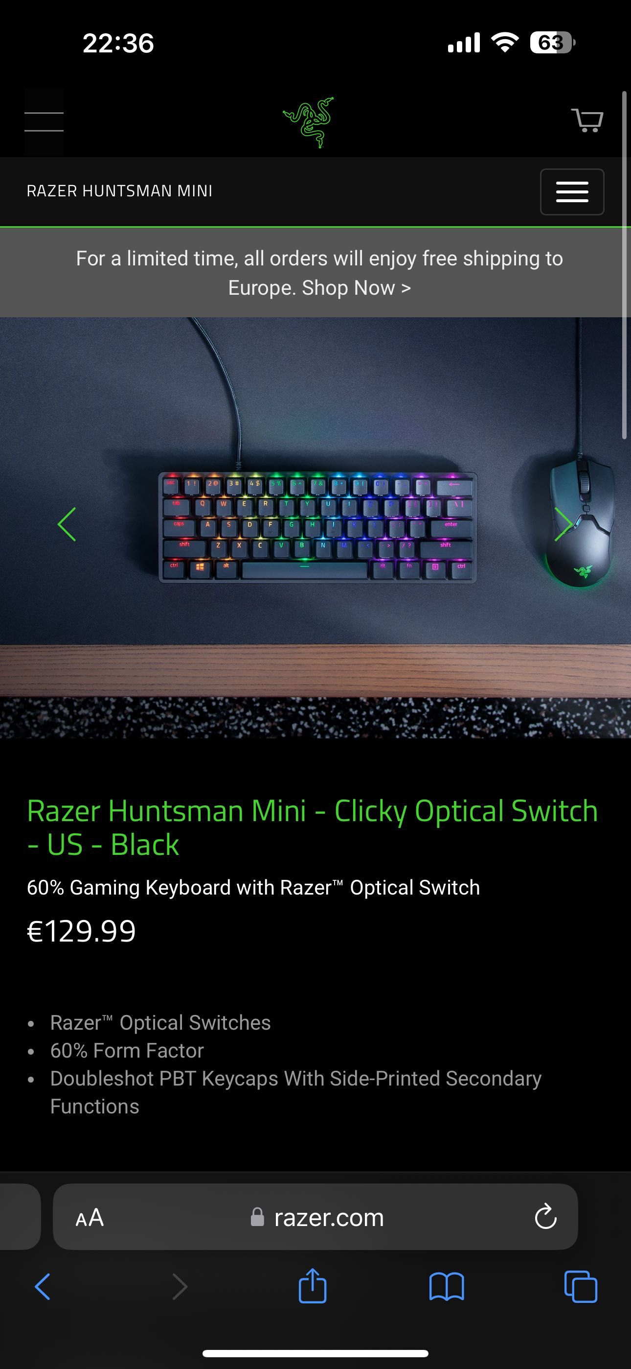 Gaming Клавиатура Huntsman Mini Razer