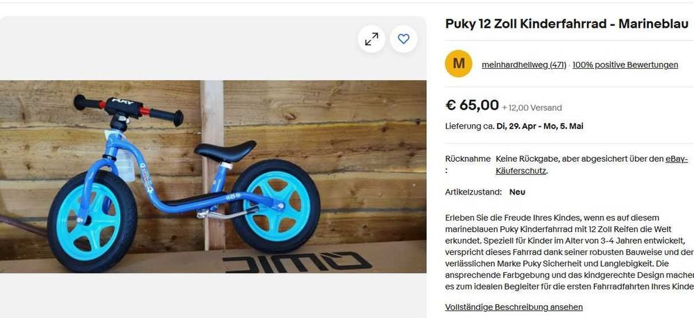 Bicicleta PUKI Prinzessen Lilfee Germania cu roti de 12 fara pedale