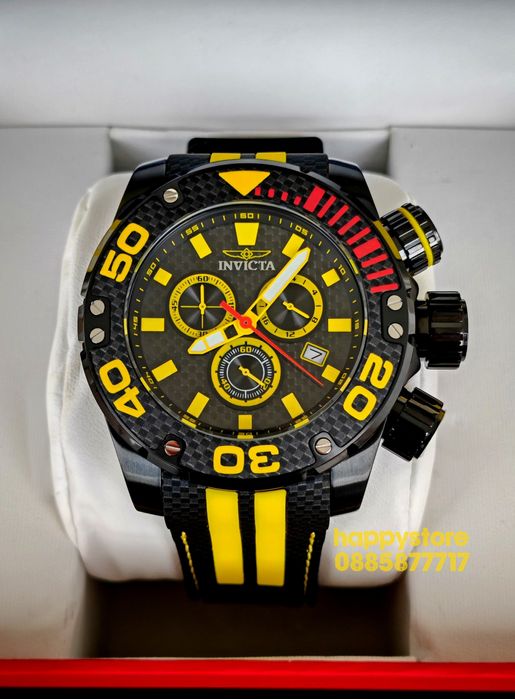 INVICTA Carbon Black/Yellow 52 mm, Инвикта нов ръчен часовник
