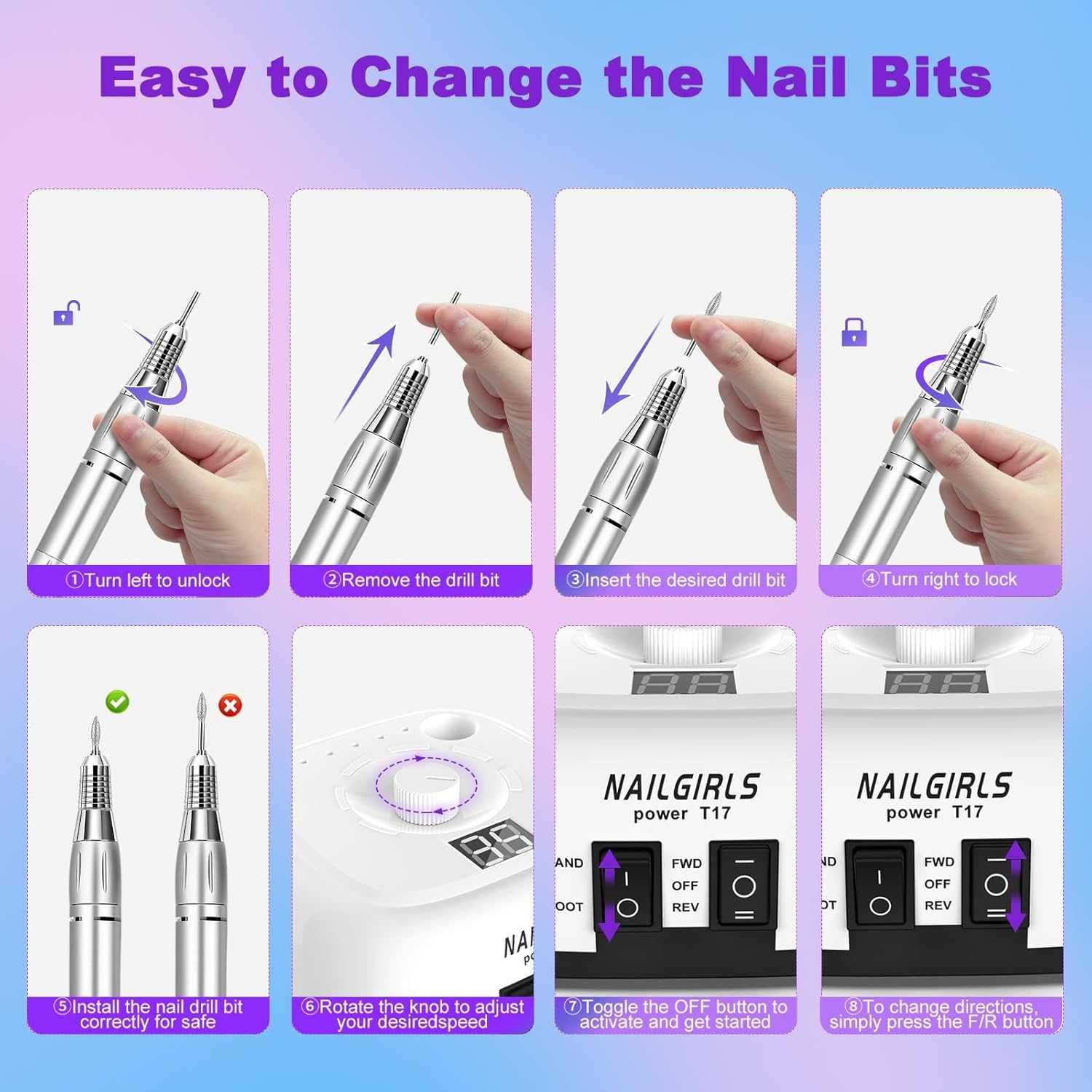 НОВА ПРОФЕСИОНАЛНА пила за маникюр Nailgirls T17, 35000 RPM