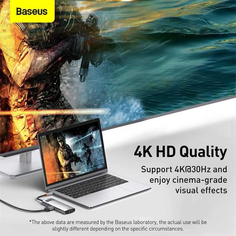 Преходник Baseus, Хъб за Macbook, USB-3.0, HDMI 4K HD, RJ-45, TF Card